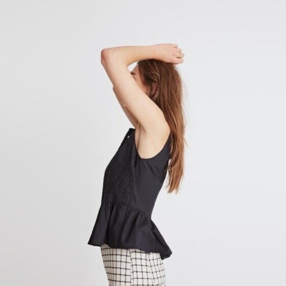 Madewell Embroidered Sleeveless Peplum Black Tank Top Small - Picture 3 of 16